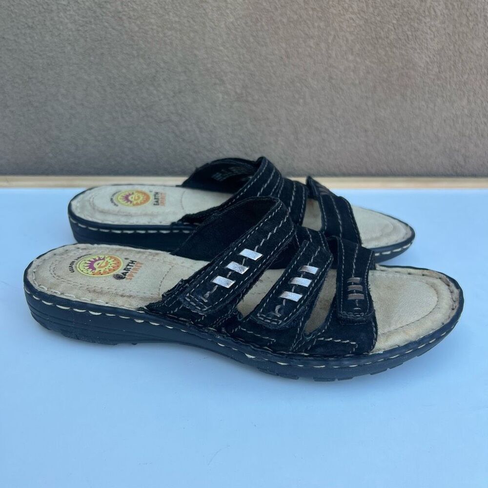 Earth Spirit Womens Size 7 Megan Sandals Comfort Shoes Black Leather Adjustable